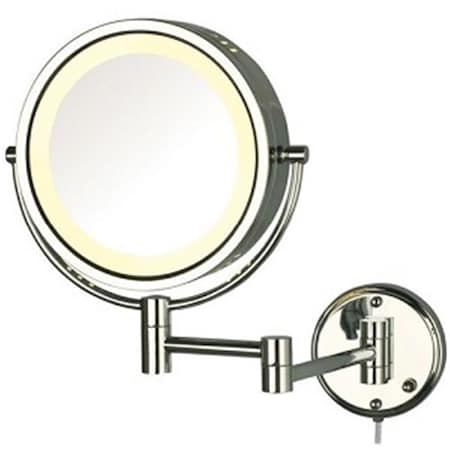 8.5 In., 8x-1x Halo Lighted Wall Mount Mirror, Extends 13.5 In., Chrome